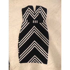 Black and white strapless dress